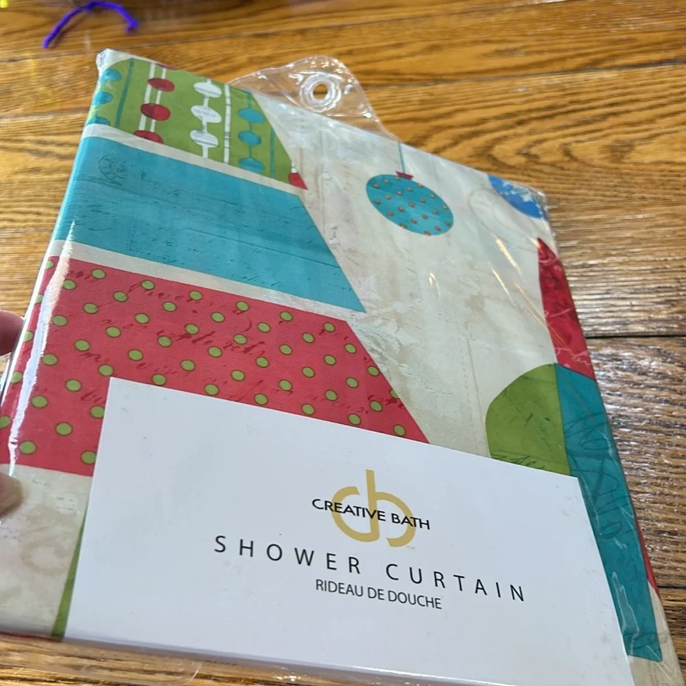 Creative Bath Products Holiday Owl shower curtain. Owls and Christmas trees NEW